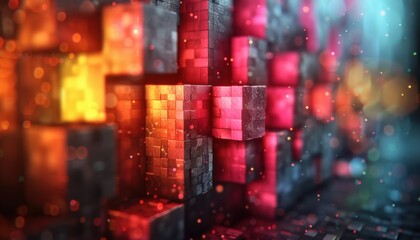 A colorful image of blocks with a red cross in the middle