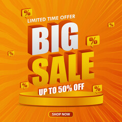 Big sale advertising design on orange background. with podium design for web, social media, business, discount shopping, sales promotion and advertising
