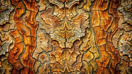 Abstract background of intricate patterns on old tree bark, texture, nature, close-up, detail, lines, rough, surface, macro