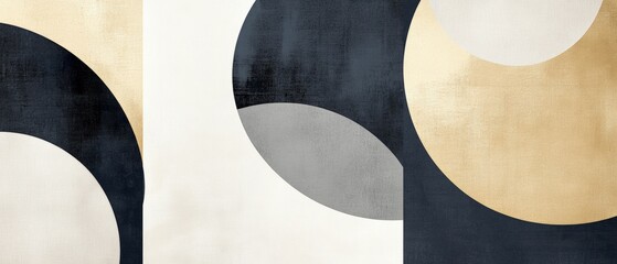 Abstract Geometric Art with Gold, Black, and Gray Circles - Modern Wall Decor for Contemporary Homes and Offices