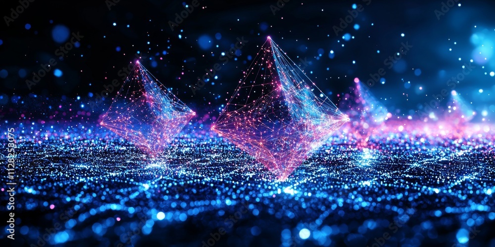 Poster abstract cryptocurrency network digital assets blockchain technology finance fintech innovation
