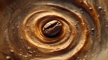 Coffee Love: A coffee bean placed at the center of a latte art swirl.