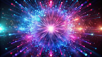 Fototapeta premium Colorful particle explosion with glowing pink, purple, and blue lights , glitter, beam, effect, dynamic, vibrant, shiny