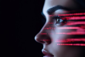 Woman immersed in streams of binary code: exploring the digital world