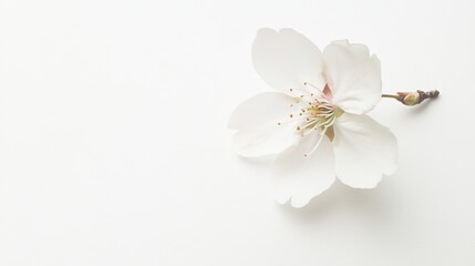 Obraz premium Spring Touch: A single cherry blossom petal on a plain white background. 