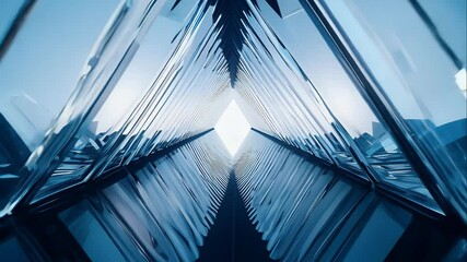 Rotating glass pyramids in abstract 3D space, seamless loop with reflective and transparent surfaces - Powered by Adobe