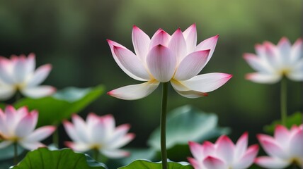 Obraz premium a pink lotus flower in a field of green leaves