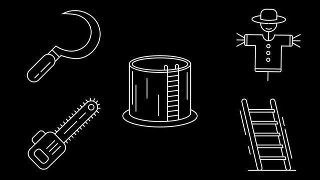 Farming Tools & Equipment Line Icons