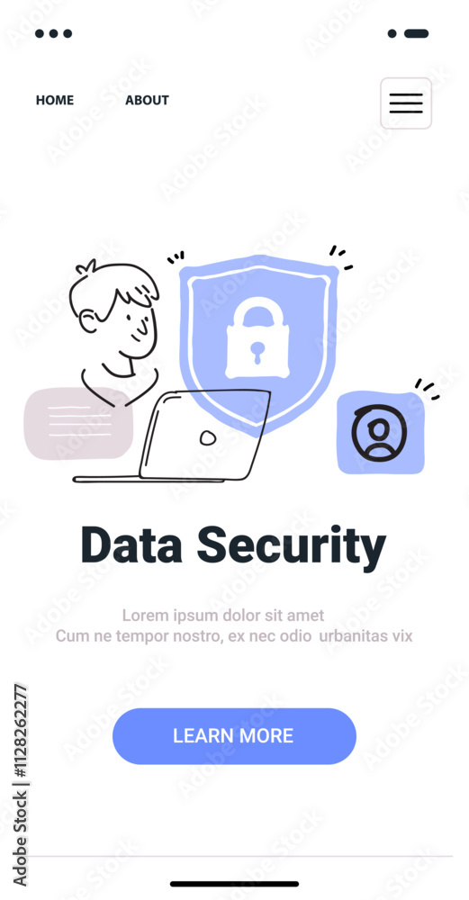 Aufkleber data security concept with person laptop shield. illustration shows a person using a laptop with a s