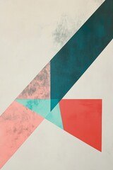 Contemporary Abstract Art with Geometric Shapes in Teal, Coral, and Peach - Modern Wall Decor for Home and Office Aesthetics