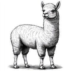Fototapeta premium White alpaca illustration, standing, side view.