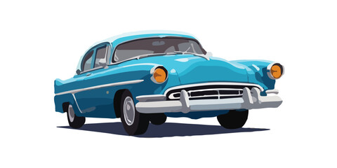front classic blue car on a city street cartoon