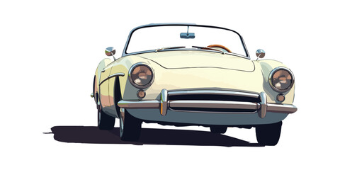 front view Classic white Convertible Cruising drive Along the road drawing