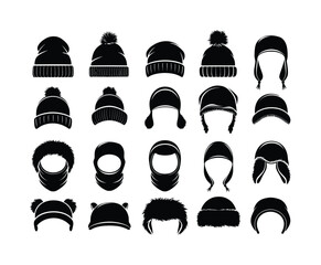 Winter Hat Silhouette Collection Vector Template