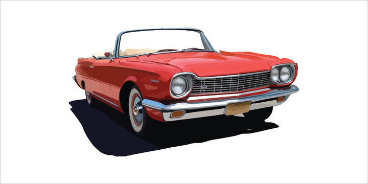 front view of a classic convertible red car cartoon