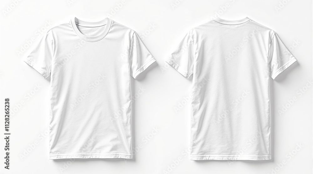Aufkleber white front and back blank t-shirts on plain light background for design or branding concepts.