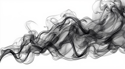 Abstract black smoke waves on white background.