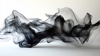 Abstract black smoke, fluid, wave, flowing design.