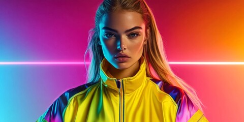 Portrait young woman long blonde hair She wearing of a trendy