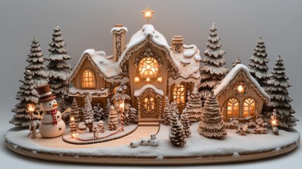 Fototapeta premium Cozy miniature Christmas village with snow-covered houses