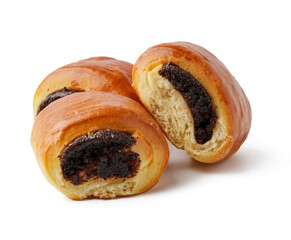 Delicious baked pastries filled with rich chocolate in a tempting display at a local bakery