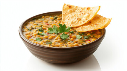 Delicious Indian Dal Tadka Recipe with Flatbread Garnish. Generative Ai.