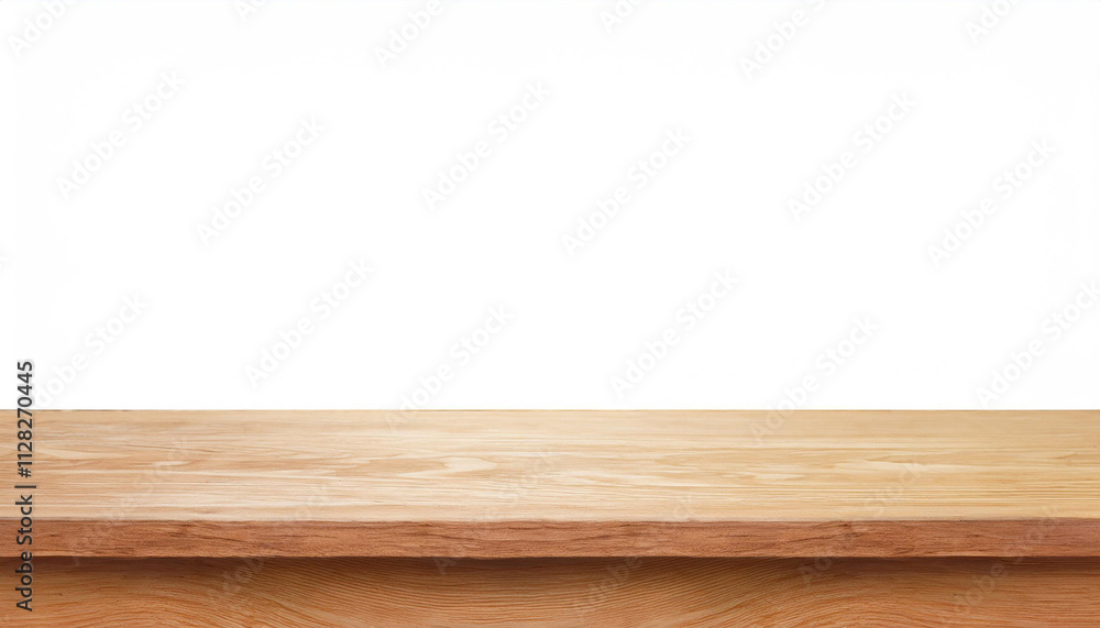 Poster empty wooden tabletop isolated on white background. for your product placement or montage with focus