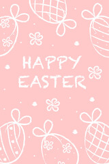 Easter card on a pink background with a white outline of an egg