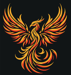 Fiery Tribal Phoenix Illustration: Symbol of Resilience and Transformation