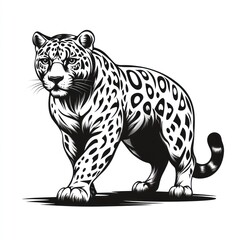 Fototapeta premium Majestic jaguar, black and white illustration.
