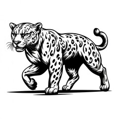 Fototapeta premium Majestic jaguar illustration, black and white, walking.