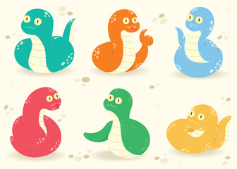 Illustrations of cute snakes for Chinese new year celebrations festive environment colorful concept art