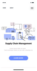 Supply chain management concept logistics warehouse truck checklist worker icons minimalist doodle style mobile app screen