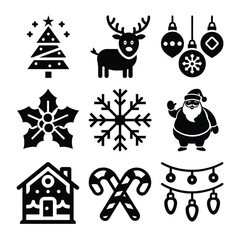 Christmas Icon Silhouette Vector Illustration Bundle | Festive Holiday Icons
