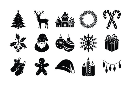 Christmas Icon Silhouette Vector Illustration Bundle | Festive Holiday Icons