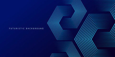 Dark blue background with hexagon geometric lines pattern. Abstract shiny hexagon lines. Futuristic technology concept