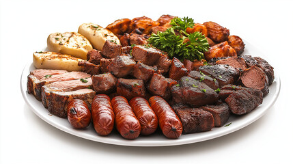 Grilled Meat Platter Sausage, Pork, Chicken, Potatoes, Feast. Generative Ai.