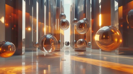 abstract art, a 3D rendering of abstract forms and shapes suspended in space, exploring depth