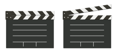 チョークで書いた線入りの閉じたカチンコと開いたカチンコのセット