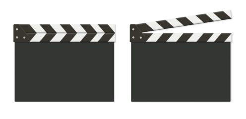 無柄の黒い閉じたカチンコと開いたカチンコのセット