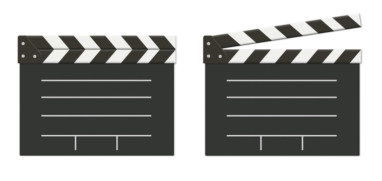 チョークで書いた線入りの閉じたカチンコと開いたカチンコのセット