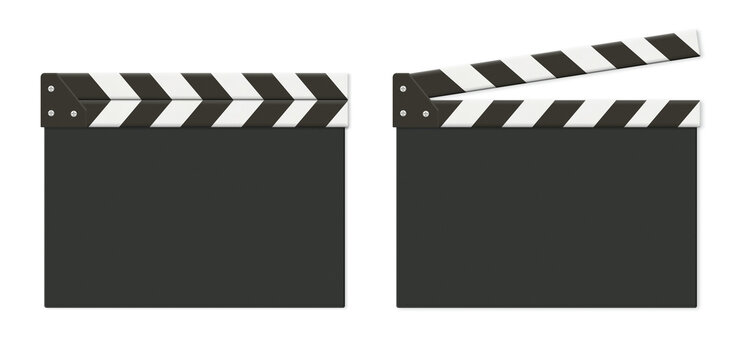 無柄の黒い閉じたカチンコと開いたカチンコのセット