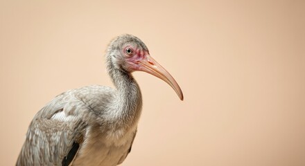 Obraz premium Close-up of a graceful ibis with soft beige background for nature conservation themes
