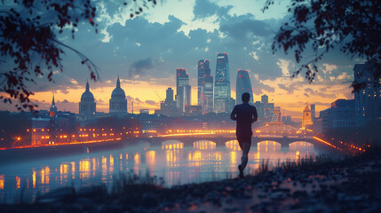 Urban Runner amidst Cityscape