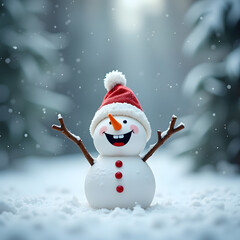Obraz premium Winter holiday christmas background banner - Closeup of cute funny laughing snowman