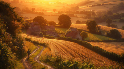 Solitary Stroll Through Idyllic Countryside