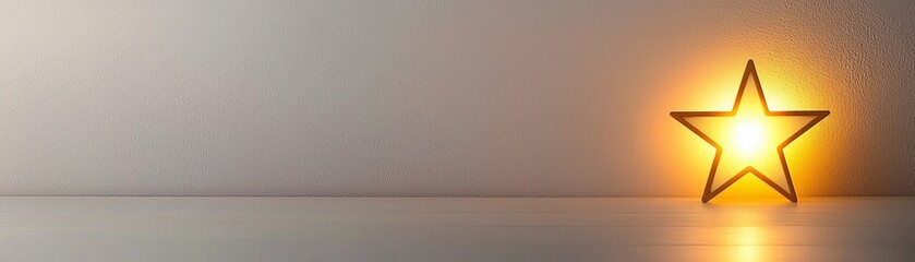 Christmas Lights Radiating Simplicity and Twinkling Elegance, A glowing star decoration on a textured surface, creating a warm, inviting ambiance.