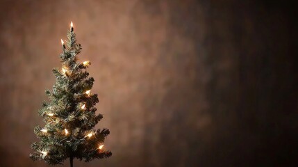Christmas Lights Radiating Simplicity and Twinkling Elegance, A beautifully lit Christmas tree against a warm, textured backdrop.