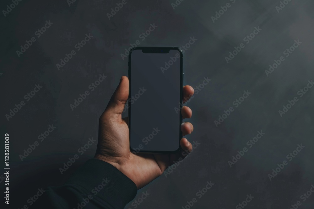 Poster a person holding a smartphone with a blank screen against a dark background modern technology minima