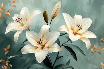 Obraz premium Beautiful white lilies on dark background 